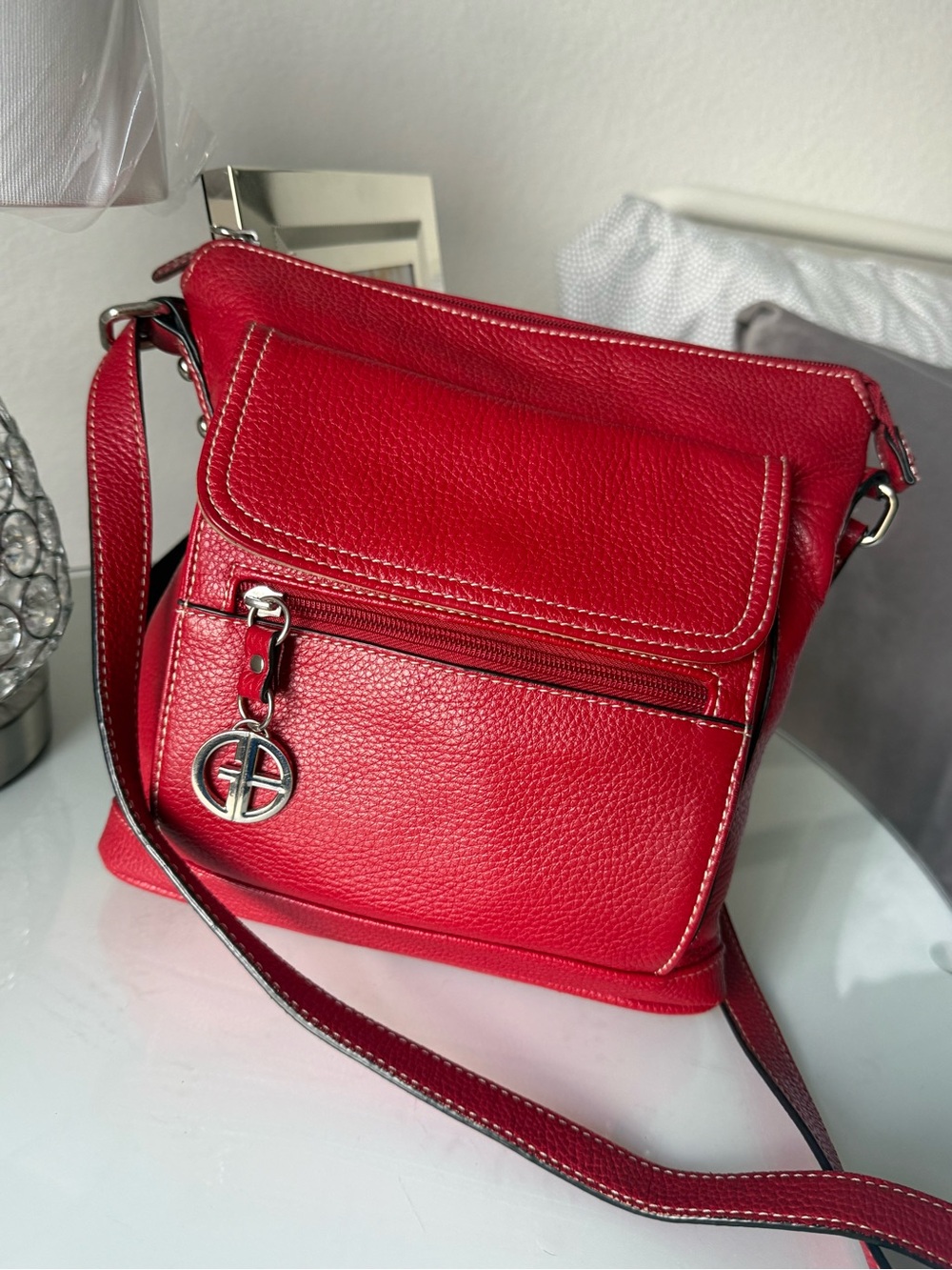 Giani Bernini Red Pebbled Leather Crossbody Bag